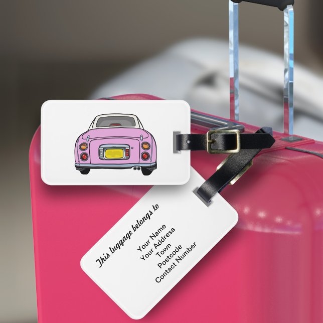 Figures Niedlich Pink Figaro Auto Gepäckmarke Gepäckanhänger (Fun pink figgy luggage tag for your road trip adventures. Just add your address details)