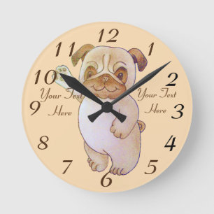 Figurzeichnen des Hundes braunen Mops wellenartig Runde Wanduhr