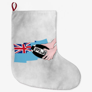 Fiji Flag Rugby Ball Pass Cartoon Hands Großer Weihnachtsstrumpf