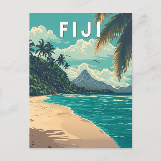 Fiji Illustration Travel Art Vintag Postkarte (Vorderseite)