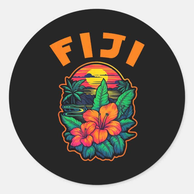 Fiji Islands Pacific Ocean Trocal Flowers Beach Va Runder Aufkleber (Vorderseite)