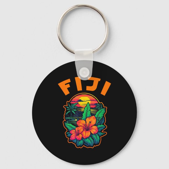 Fiji Islands Pacific Ocean Trocal Flowers Beach Va Schlüsselanhänger (Vorderseite)