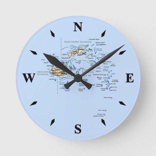 Fiji Map Clock Runde Wanduhr (Vorderseite)