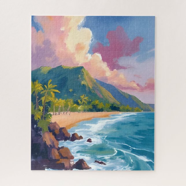 Fiji Mountains Coastline Travel Painting (Vertikal)