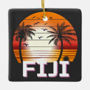 Fiji Vintag Palm Trees Summer Beach Keramikornament