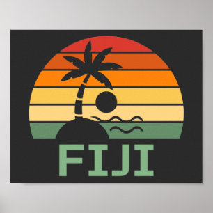 Fiji Vintag Palm Trees Summer Beach Poster