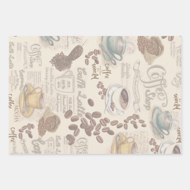 Fika Swedish Coffee Shop Wrapping Paper Sheet Geschenkpapier Set (Vorderseite)
