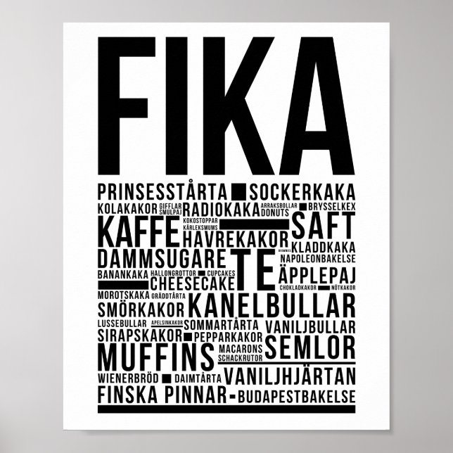 Fika Sweet Coffee Süßigkeiten Typografie Poster (Vorne)
