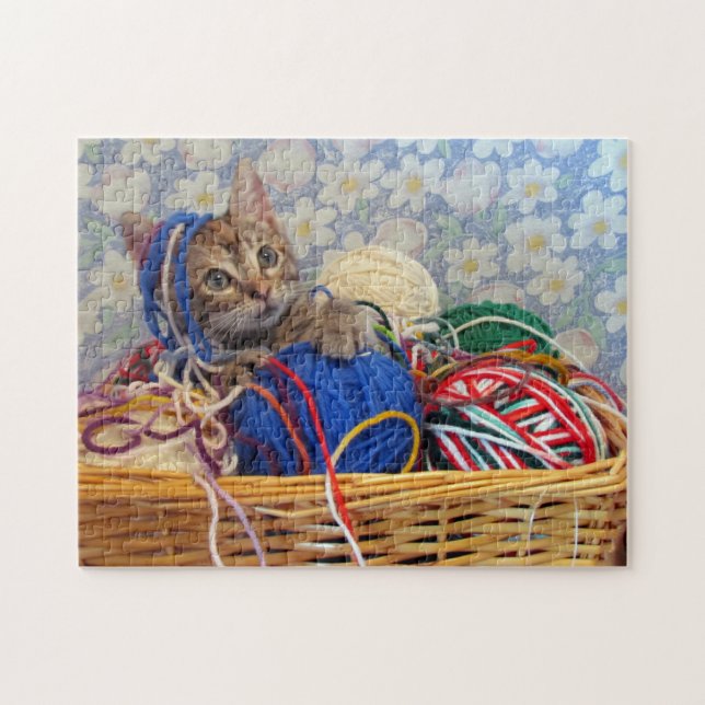 Fil de marguerite - Chat dans un panier de Puzzle  (Horizontal)