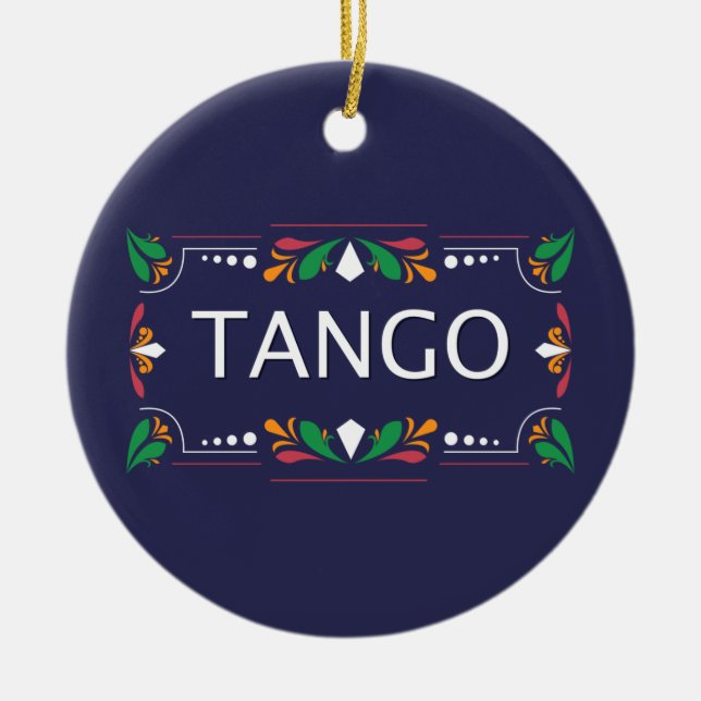 Fileteado Argentine Tango Floral auf Blue Keramik Ornament (Vorne)