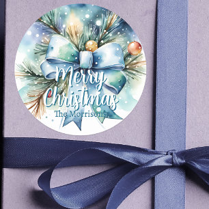 Filiale der Weihnachtskiefer mit Blauer Kuh und Or Runder Aufkleber