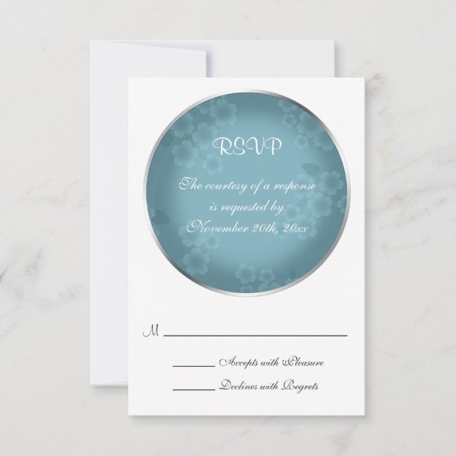 Filigrane florale Ardoise Bleu Mariage Cartes RSVP (Devant)