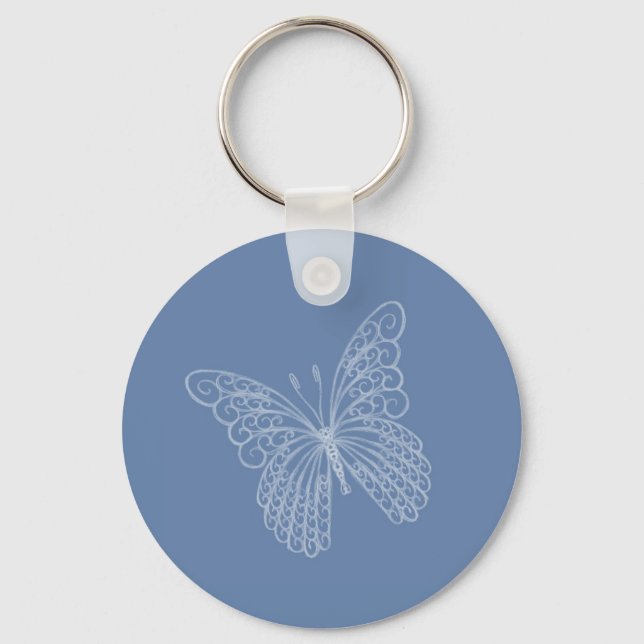 Filigree Butterfly Key Chain in Blue Schlüsselanhänger (Vorderseite)