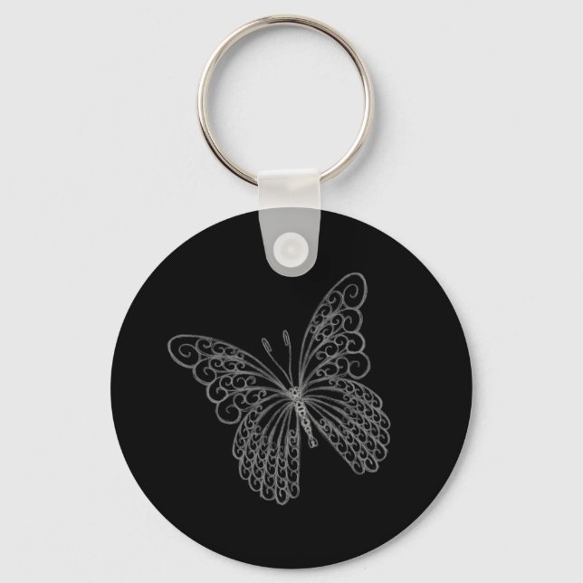 Filigree Butterfly Key Chain in Schwarz Schlüsselanhänger (Vorderseite)