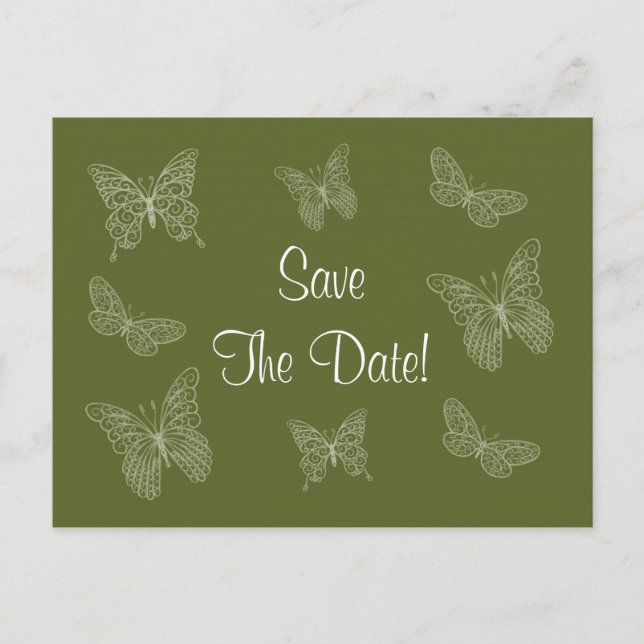 Filigree Butterfly Save the Date Postkarte für jun (Vorderseite)