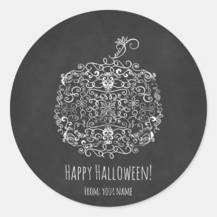 Filigree Chalkboard Fall Pumpkin Halloween Favor Runder Aufkleber