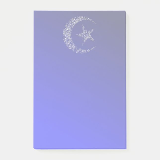 Filigree Crescent Moon und Stern auf blau Post-it Klebezettel (Vorderseite)