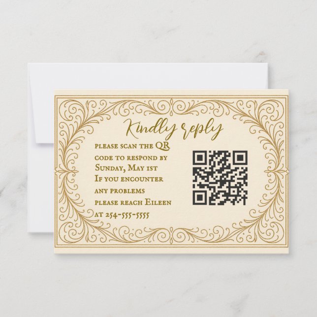 Filigree Fleur QR Code Wedding RSVP Card Karte (Vorderseite)