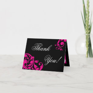 Filigree floral rose chaud plié Carte de remerciem