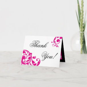 Filigree floral rose chaud plié Carte de remerciem