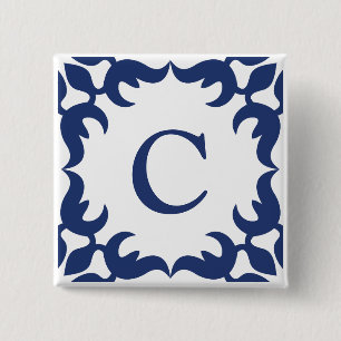 Filigree Gerahmte Monogramm in Navy Blue Button
