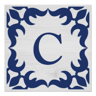 Filigree Gerahmte Monogramm in Navy Blue Poster