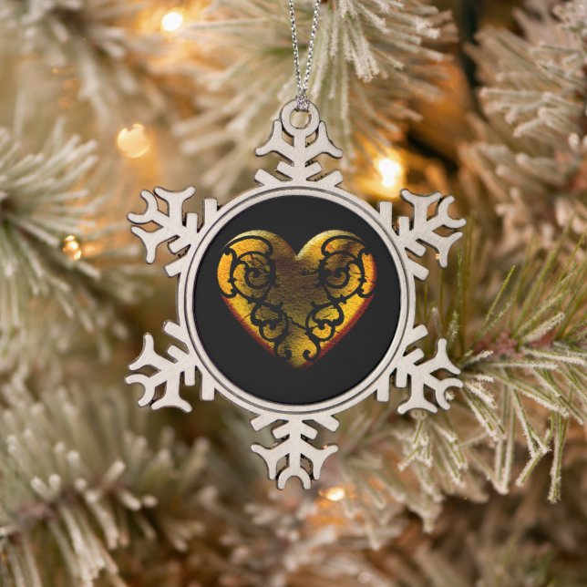 Filigree Goth Gold Heart Schneeflocken Zinn-Ornament (Baum)