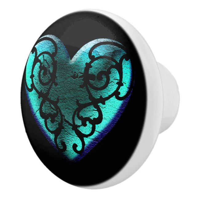 Filigree Goth Ice Blue Herz Keramikknauf (Rechts)