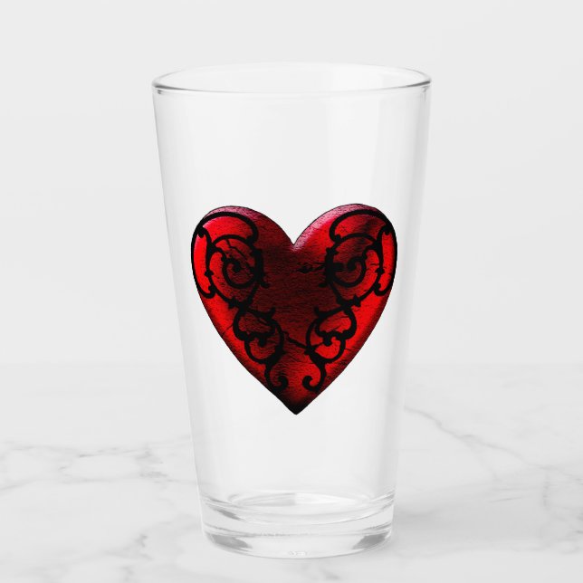 Filigree Goth Red Heart Glass Cup Glas (Vorderseite)