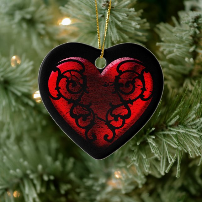 Filigree Goth Red Heart Keramikornament (Baum)