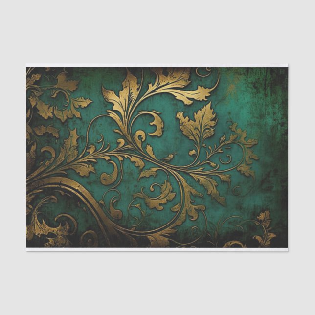 Filigree - Grün und Gold Seidenpapier (Vorderseite)