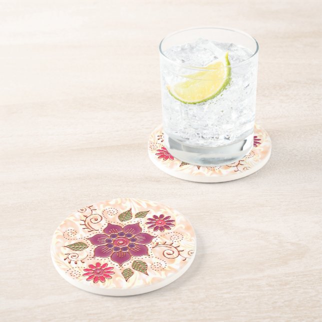 Filigree Kreis mit Blume Getränkeuntersetzer (Seite)