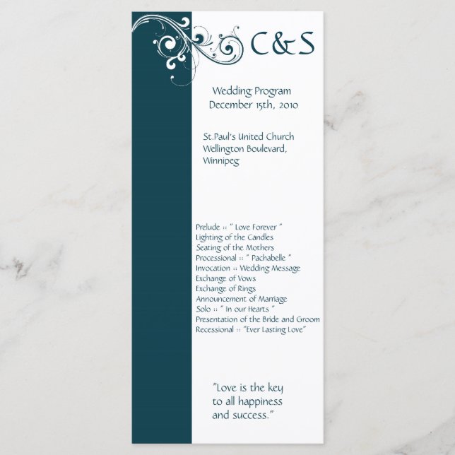 Filigree Navy/White Wedding Programme (Vorderseite)