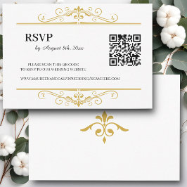 Filigree or élégant sur blanc, RSVP QR Code