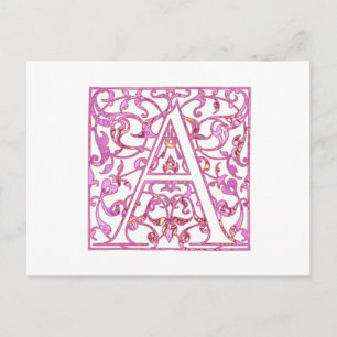 Filigree Pink A Monogram Postkarte