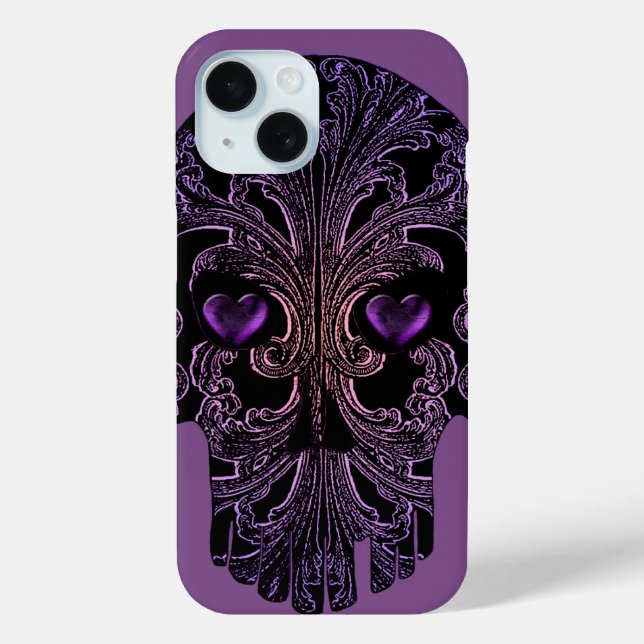 Filigree Skull in Schatten von Lila iPhone 15 Hülle (Rückseite)