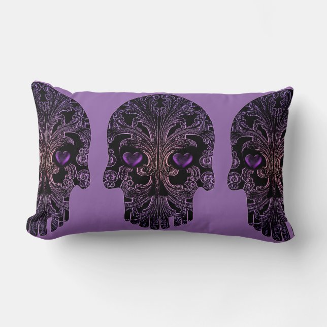 Filigree Skull in Schatten von Lila Lendenkissen (Vorderseite)