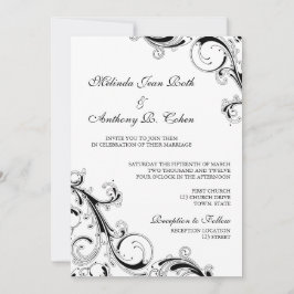 Filigree Swirl Black mit weißer 12x18 Wedding Einladung