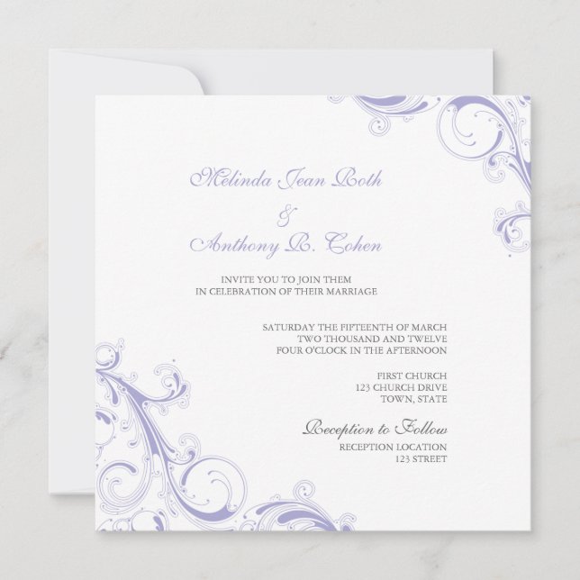 Filigree Swirl Lavender Einladung (Vorderseite)