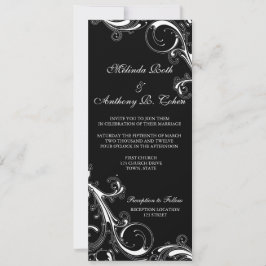 Filigree Swirl Schwarz mit Weiß 4 x 9,25 Hochzeit Einladung