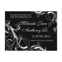 Filigree Swirl Schwarz mit Weiß Save the Date