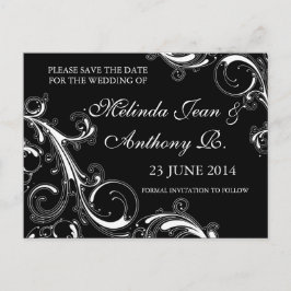 Filigree Swirl Schwarz mit Weiß Save the Date Ankündigungspostkarte