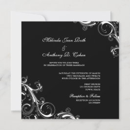Filigree Swirl Schwarz mit weißem Quadrat Hochzeit Einladung