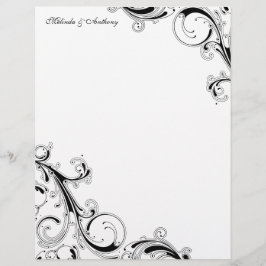 Filigree Wirbel Weißes, schwarzes, 8.5 x 11-Blatt