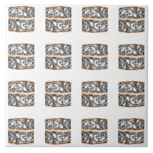 Filigree Ziersilber & Gold Muster Fliese
