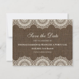 Filipiniana Lace auf Burlap Save the Date Card Einladung