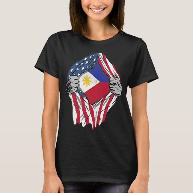 Filipino Blood Inside Me Philippines Flag T-Shirt (Vorderseite)