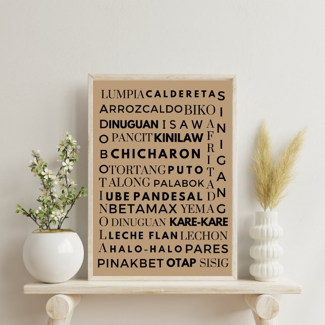Filipino Food Black & Brown Typografy Poster (Von Creator hochgeladen)
