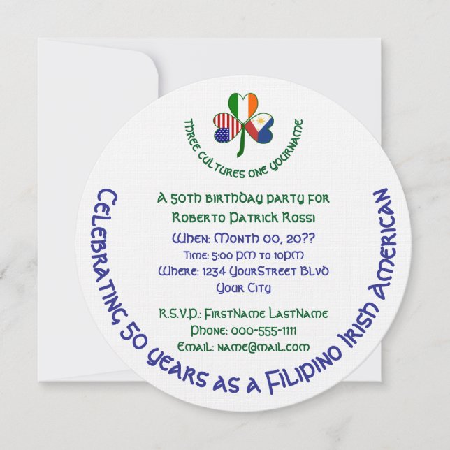Filipino Irish American Kleeblatt Geburtstag Einladung (Vorderseite)