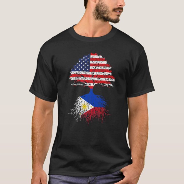 Filipino Roots American Grown Philippines Usa Tree T-Shirt (Vorderseite)
